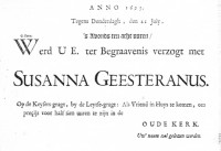Begrafenis Suzanna Geesteranus (1695)